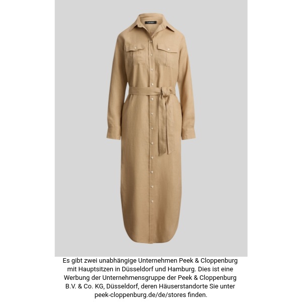 Lauren Ralph Lauren Damen Beige Schmales Midi Hemdblusenkleid Aus Reinem Leinen Größe 44