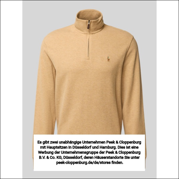 Polo Ralph Lauren Herren Camel Melange Regular Fit Troyer Aus Reiner Baumwolle Groß